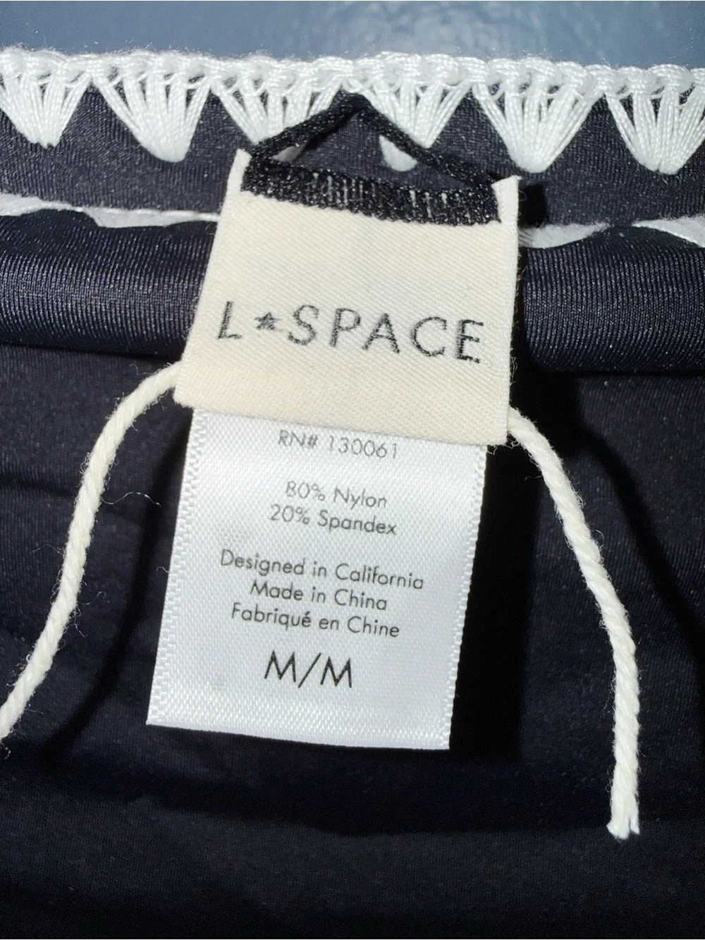 L’Space Black Bikini Bottoms with White Crochet Trim Size Medium